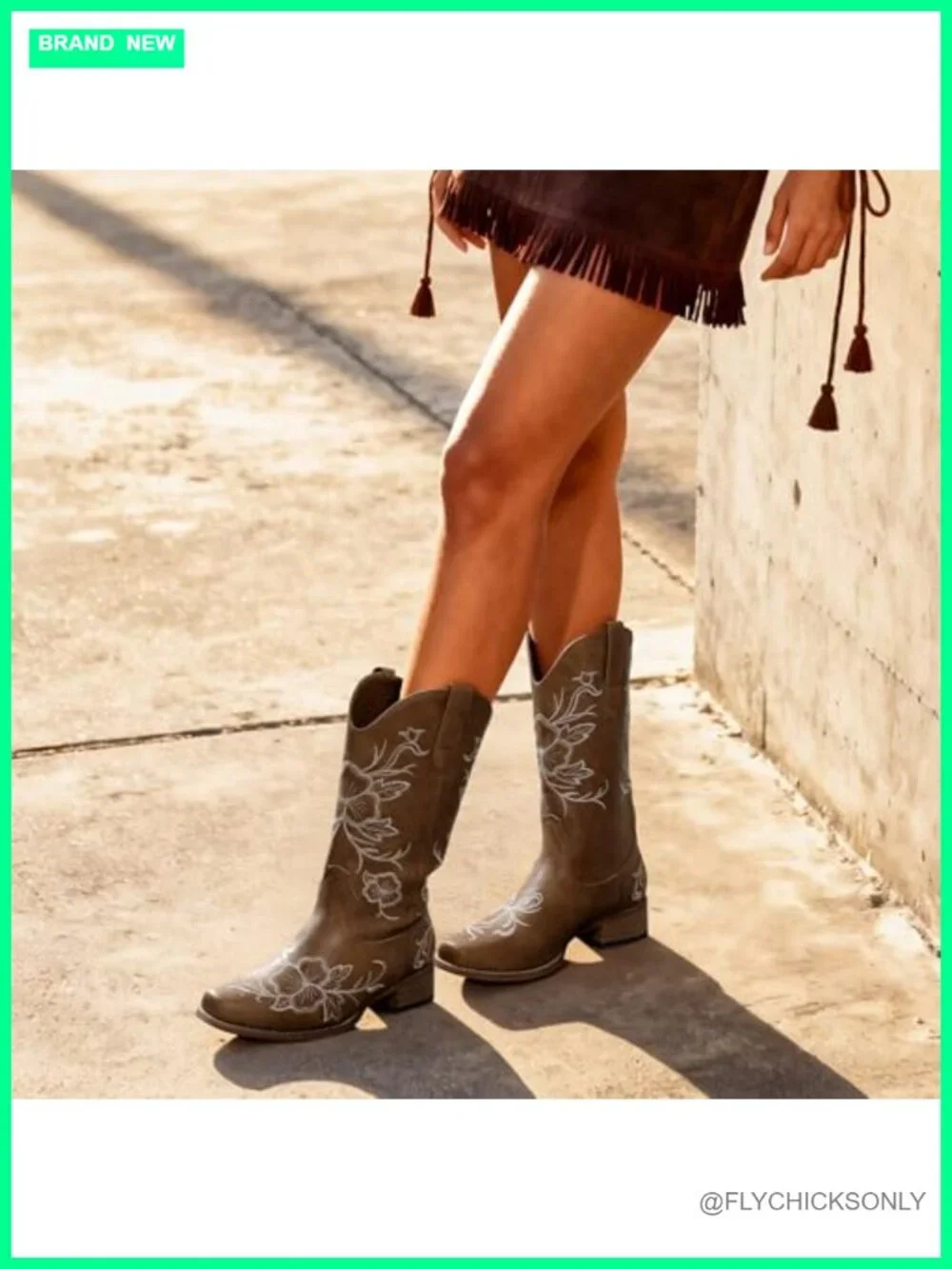 Mid-Calf Cowboy Boots Square Toe Chunky Heel Embroidered Floral Faux Leather
